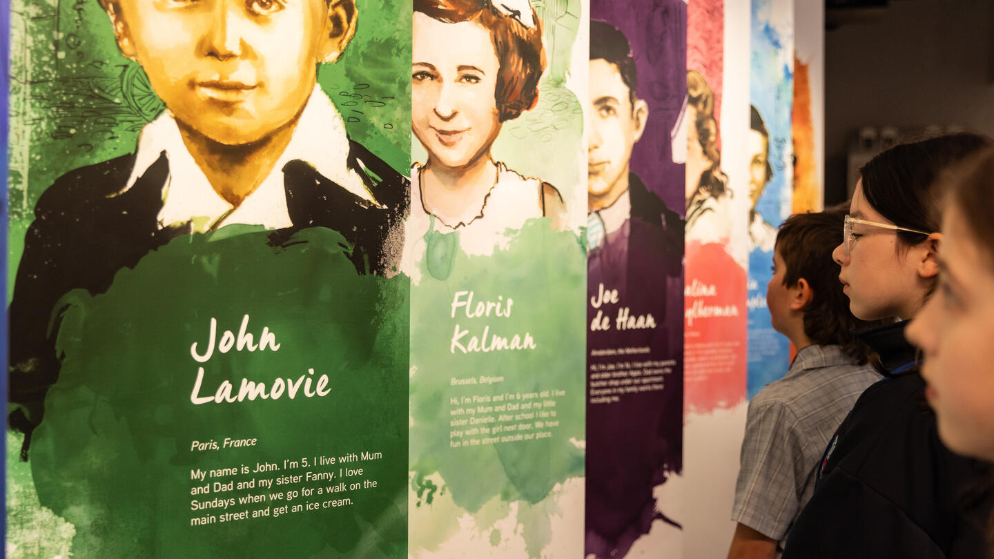 Children reading exhibition signage at the Melbourne Holocaust Museum
