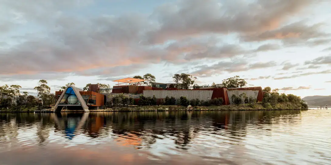 Photo of the Museum of Old and New Art as seen from the water. 